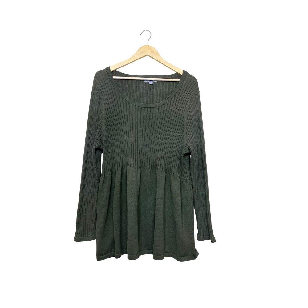 Jessica London Olive Green Ribbed Peplum Babydoll Sweater Plus Size 1X 22/24
